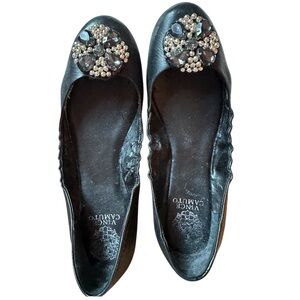 Vince Camuto Black Leather Embellished Flats